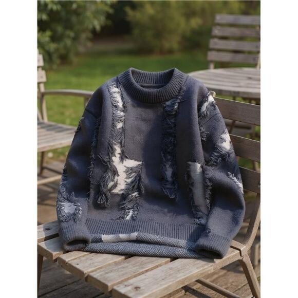 Men's Distressed Ripped Knit Sweater - New Street Style - Picture 2 of 5